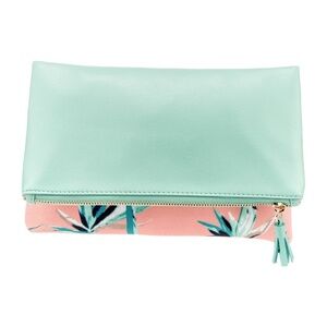 Rachel Pally Reversible Clutch Mint/Coral Tropical Floral Print Fold Over Bag